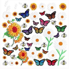 Butterfly/Bees/Sunflower/Daisy Flower Appliques, Computerized Embroidery Cloth Iron on Patches, Costume Accessories