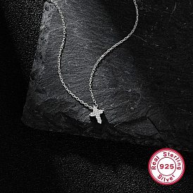 Colliers avec pendentif croix en zircone cubique pour femmes, rhodié 925 bijoux en argent sterling