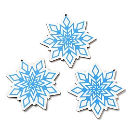 Single Face Christmas Printed Wood Big Pendants, Snowflake Charms