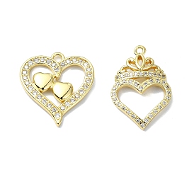 Rack Plating Real 18K Gold Plated Brass Micro Pave Cubic Zirconia, Pendants, Long-Lasting Plated, Lead Free & Cadmium Free, Heart