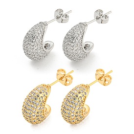 Teardrop Brass Pave Clear Cubic Zirconia Stud Earrings