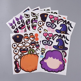 Halloween Decorating Stickers, Pumpkin Zombie Witch Vampire Mix and Match Stickers, for Halloween Party Favors