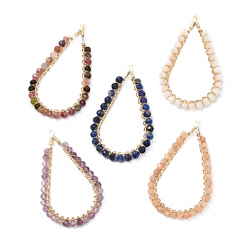 Gemstone Pendants, with Natural Gemstone Beads and Real 18K Gold Plated Brass Findings, Teardrop