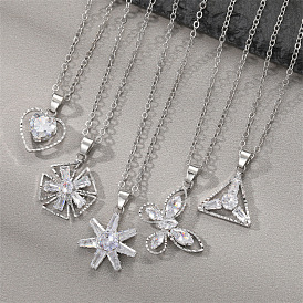 Fashionable Butterfly Necklace with Water Diamonds and Heart-shaped Diamond Inlay, Versatile Titanium Steel Jewelry for Collarbone Chain.