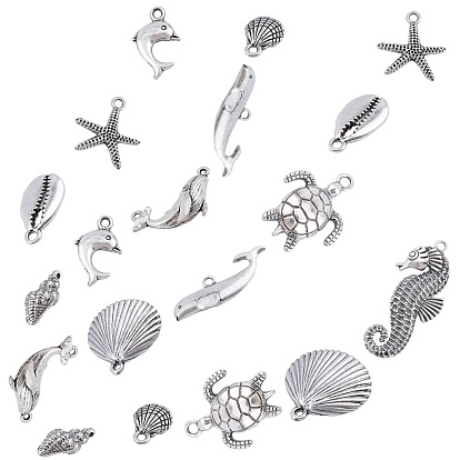 Ocean Theme Tibetan Style Alloy Pendants, Lead Free & Nickel Free & Cadmium Free, Mixed Shapes, Thai 925 Sterling Silver Plated