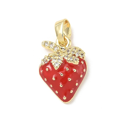 Латунные микро проложить кубического циркония подвески, клубника, с эмалью, стойки покрытие, долговечный, без кадмия и без свинца