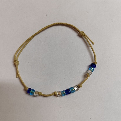 Glass Braided Bead Bracelet, Waxed Cotton Adjustable Bracelet for Women