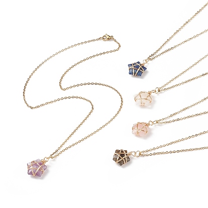 5 шт. 5 набор ожерелий с подвесками в форме пентаграммы из смешанных драгоценных камней, вакуумное покрытие pvd 304 ювелирные изделия из нержавеющей стали с обмоткой из проволоки для женщин, золотые