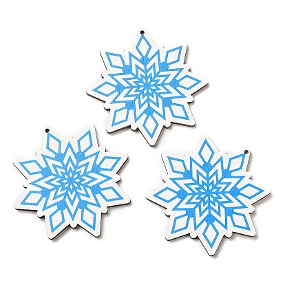 Single Face Christmas Printed Wood Big Pendants, Snowflake Charms