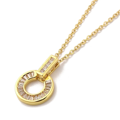 304 Stainless Steel Pendant Necklaces, Brass Micro Pave Clear Cubic Zirconia Pendant Necklaces