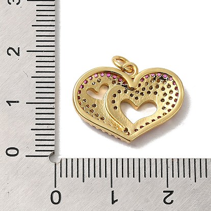 Rack Plating Brass Micro Pave Cubic Zirconia Pendants, with Jump Ring, Long-Lasting Plated, Lead Free & Cadmium Free, Valentine Heart Charm