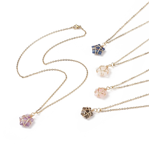 5 шт. 5 набор ожерелий с подвесками в форме пентаграммы из смешанных драгоценных камней, вакуумное покрытие pvd 304 ювелирные изделия из нержавеющей стали с обмоткой из проволоки для женщин, золотые