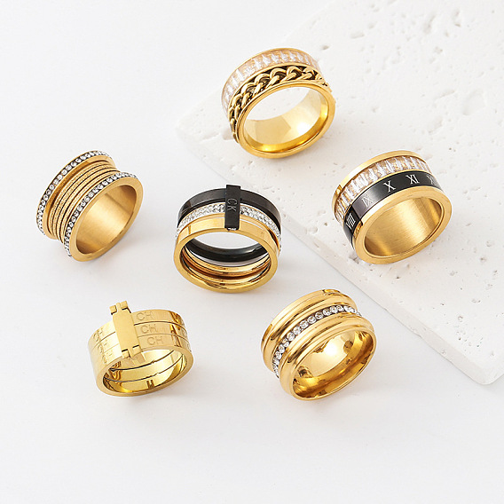 304 Stainless Steel Wide Band Finger Rings for Women, with Word