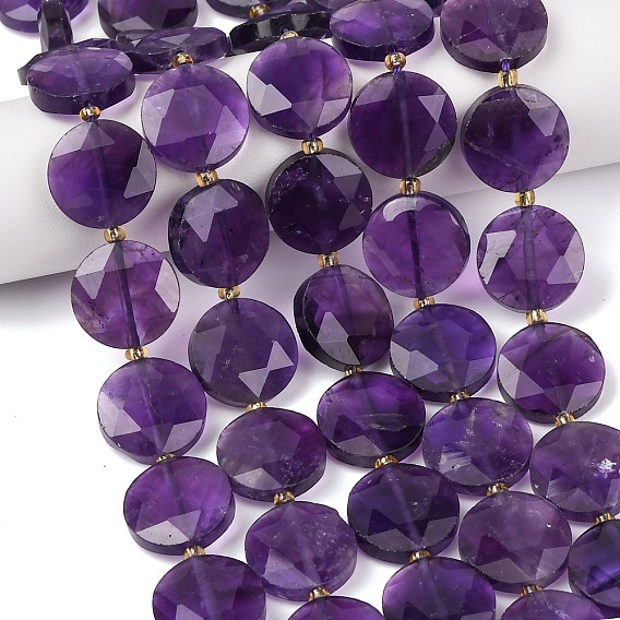 Природный аметист нитей бисера, плоско-круглые, граненый шестиугольный разрез, с бисером