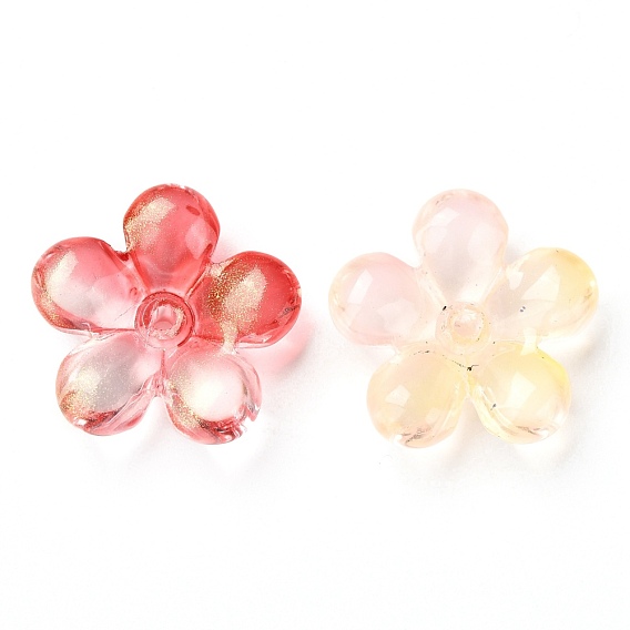 Transparent Baking Paint Glass Bead Caps, Five-Petal Flowers