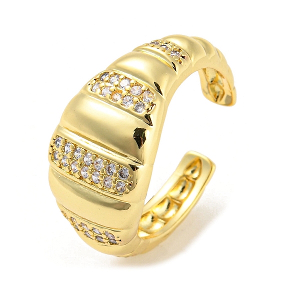 Brass Micro Pave Cubic Zirconia Open Cuff Ring, Cadmium Free & Lead Free, Croissant