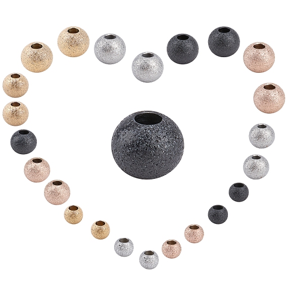 24Pcs 12 Style 304 Stainless Steel Textured Spacer Beads, Round