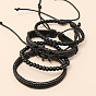 4Pcs 4 Style Leather Cord Bracelets Set, Wood Beads & Alloy Helm Link Stackable Bracelets