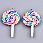 Handmade Polymer Clay Charms, with Platinum Tone Iron Findings, for Christmas, Lollipop, Colorful, 47.5~53x27~28x7mm, Hole: 2mm