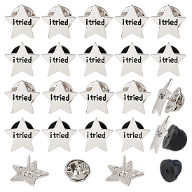 15 Bags Star with Word I Tried Alloy Lapel Pin Back Brooches for Backpack Clothes