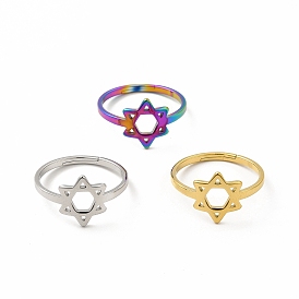 304 Stainless Steel Star of David Adjustable Ring for Women
