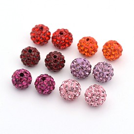 Round Pave Disco Ball Polymer Clay Rhinestone Beads, 10mm, Hole: 1.5mm, 6pcs/set