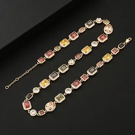 Винтажные латунные ожерелья в китайском стиле с геометрическими плоскими круглыми квадратными звеньями из кубического циркония для вечеринок, золотые