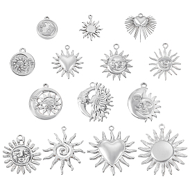 14 шт 14 стили 304 подвески из нержавеющей стали, солнце, сердце и луна