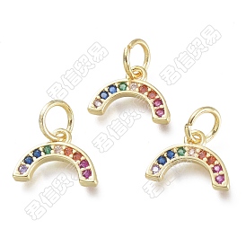 20 pcs laiton micro pavé breloques en zircone cubique colorée, avec des anneaux de saut, demi-cercle