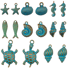 32 шт. 8 стили подвески из сплава в тибетском стиле с морской тематикой, разнообразные
