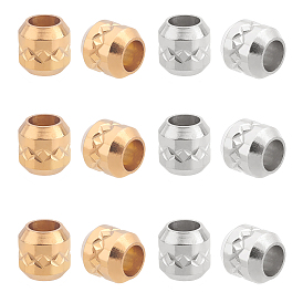 12Pcs 2 Styles Stainless Steel Textured Beads, Large Hole Column Grooved Beads, Ion Plating (IP)