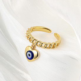 Латунные кубинские звенья цепи манжеты кольца для женщин, сердце с сглаза