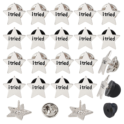 15 Bags Star with Word I Tried Alloy Lapel Pin Back Brooches for Backpack Clothes