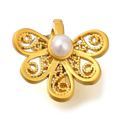 Латунные застежки-кольца, с абс пластмассовой имитационной жемчужиной, долговечный, цветок