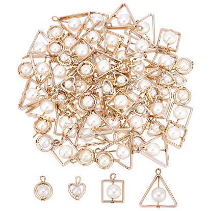 80Pcs 4 Style ABS Plastic Imitation Pearl Pendants, with UV Plating Acrylic Findings, Light Gold, Mixed Shape