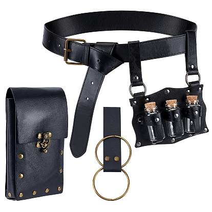 PU Imitation Leather Belts, with Glass Bottle, Alloy Findings, Tie a Knot Waist Belt, No Buckle Cinch Belt