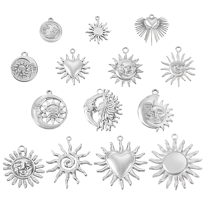 14 шт 14 стили 304 подвески из нержавеющей стали, солнце, сердце и луна