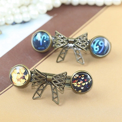 Bowknot Iron Hair Barrette Findings, Flat Round Brass Cabochon Settings