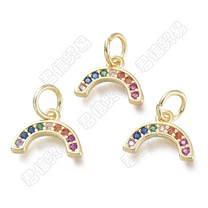 20 pcs laiton micro pavé breloques en zircone cubique colorée, avec des anneaux de saut, demi-cercle