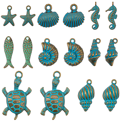 32 шт. 8 стили подвески из сплава в тибетском стиле с морской тематикой, разнообразные