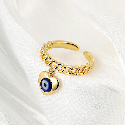 Латунные кубинские звенья цепи манжеты кольца для женщин, сердце с сглаза