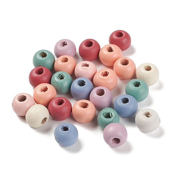 Perles de bois d'érable naturel peintes à la bombe, ronde