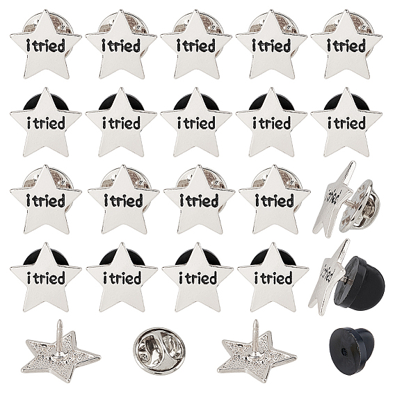 15 Bags Star with Word I Tried Alloy Lapel Pin Back Brooches for Backpack Clothes