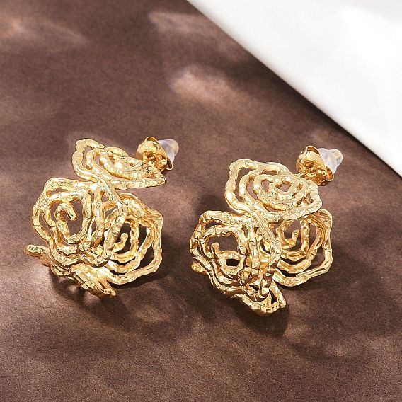 304 серьги-гвоздики из нержавеющей стали с полыми цветами