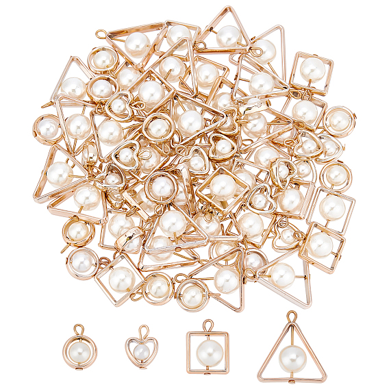 80Pcs 4 Style ABS Plastic Imitation Pearl Pendants, with UV Plating Acrylic Findings, Light Gold, Mixed Shape