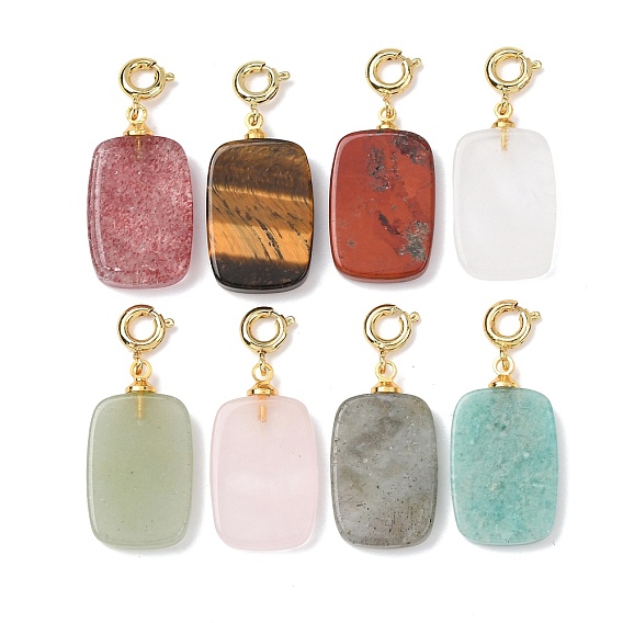 Натуральные драгоценные камни, с латунными весной кольцевых застежками, золотые, прямоугольные