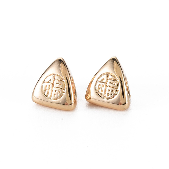 Brass Beads, Nickel Free, Triangle with Chinese Characters FU