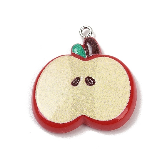 Непрозрачные подвески смолы, яблоко, с платиново-железными петлями