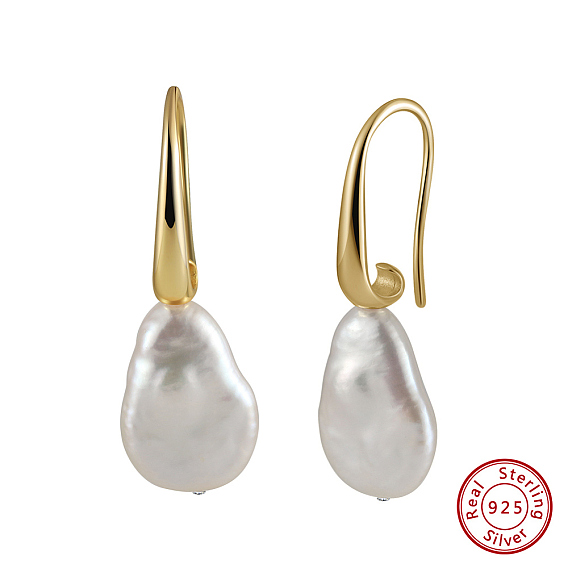 925 Sterling Silver Dangle Earrings, with Teardrop Natural Baroque Pearl