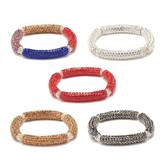 Bling полимерная глина горный хрусталь изогнутые бусины трубки стрейч браслет для женщин